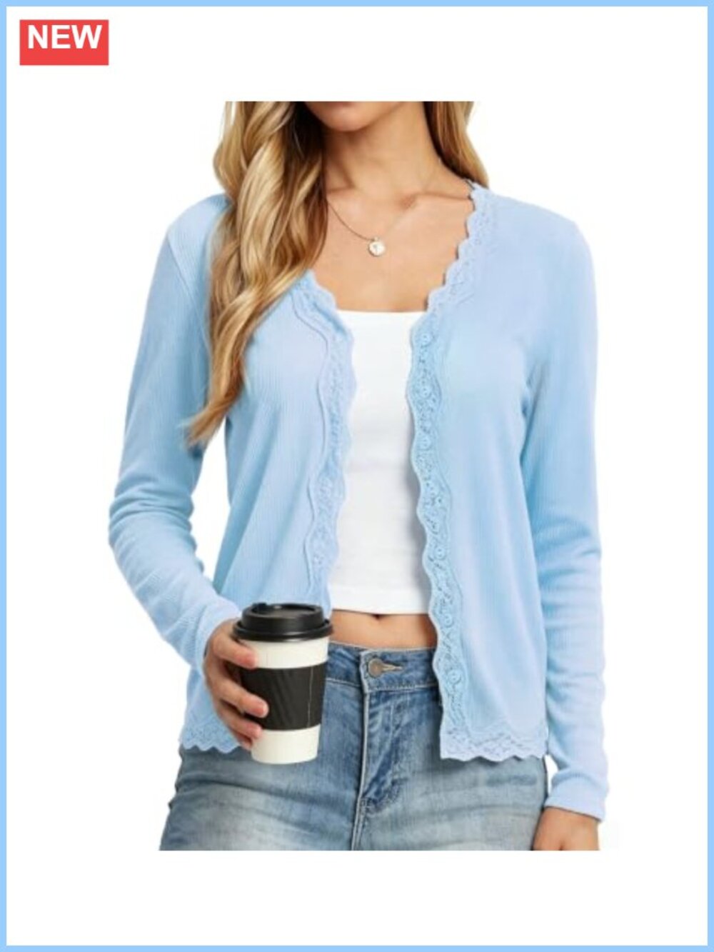 Womens Lace Trim Button Down V Neck Cardigan Sweater Lightweight Slim Fit